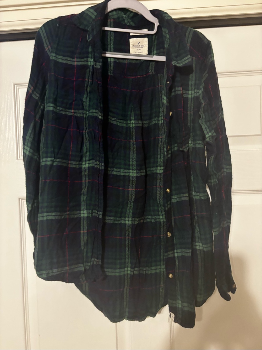 American Eagle Outfitters Dark Green Plaid Button-Down Shirt